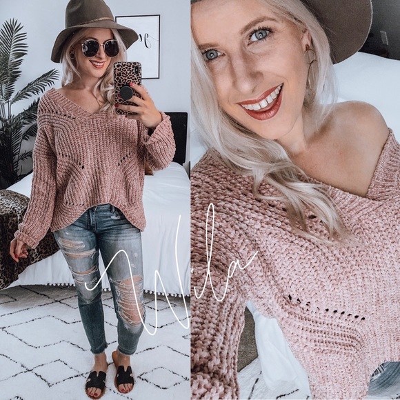 LAST CHANCE❄️ Chenille v neck sweater pink - Picture 5 of 8